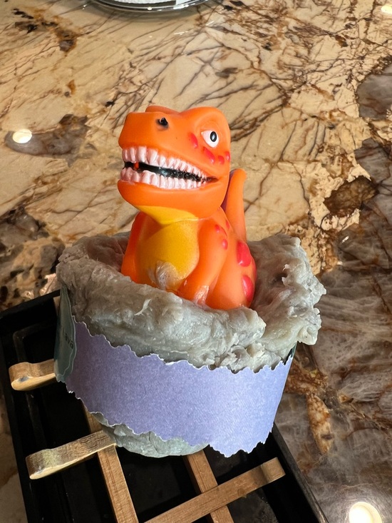 Hand Crafted Orange & Yellow Dinosaur Lavender Lava Bath Toy - Picture 2 of 7